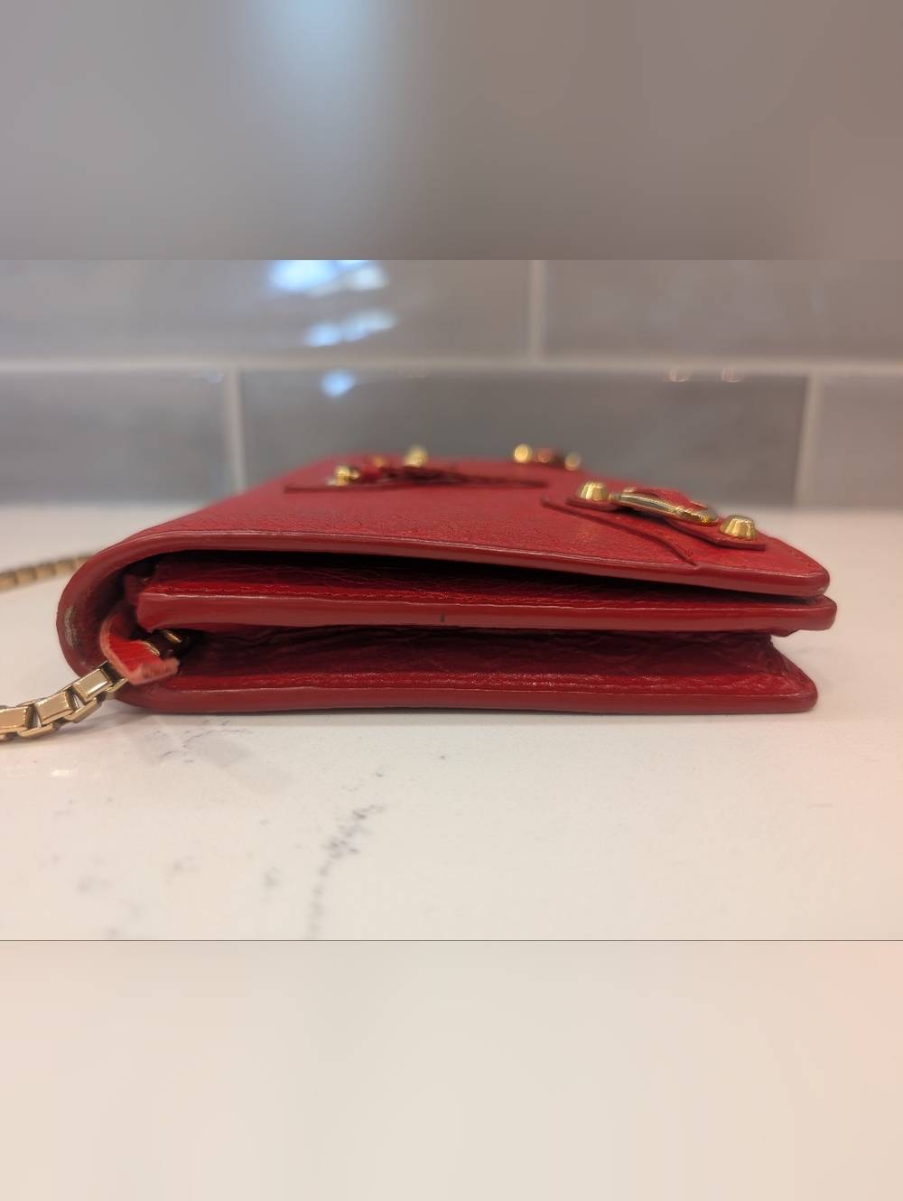 Balenciaga Agneau Red Leather Crossbody - Wallet On Chain - Picture 6 of 14